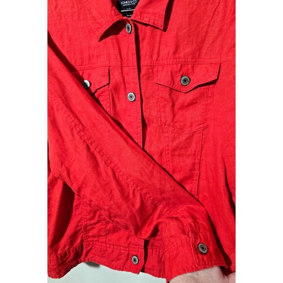 Jones & Co Linen Blouse Women XL Red Button Pockets Long Sleeve Breathable Woven - Picture 9 of 15